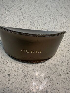 Gucci Brown Leather Eyewear Case with Gold Logo
